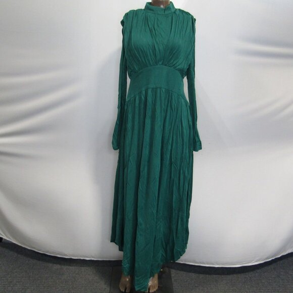 Farm Rio Women's Maxi Dress Emerald Green Size Small High Neck - Picture 6 of 8